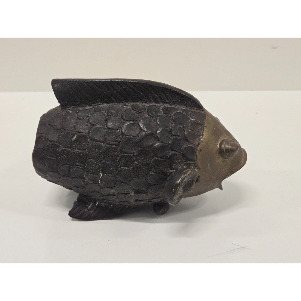 Vtg Bronze Koi Fish Sculpture Vase - Picture 9 of 12